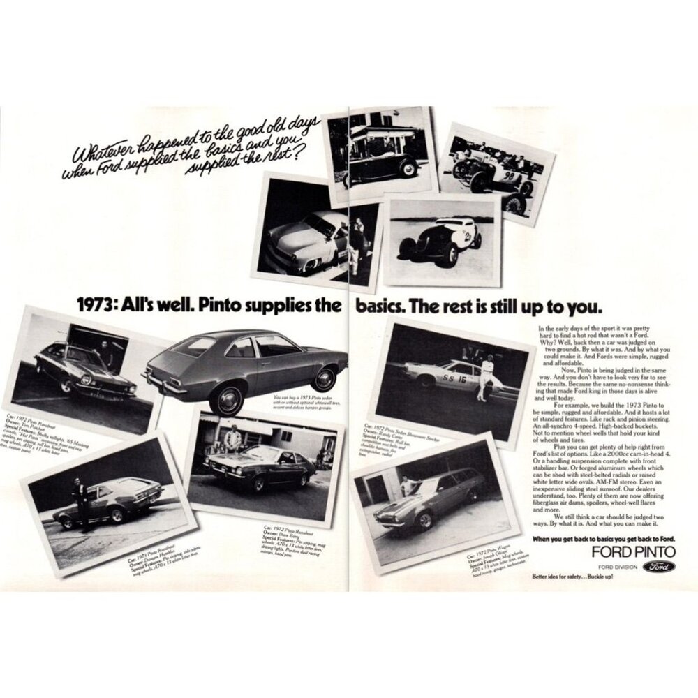 1973 Ford Pinto Hatchback 2 Page Vintage Print Ad Snapshot Pictures 70s Wall Art